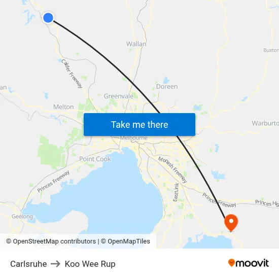 Carlsruhe to Koo Wee Rup map