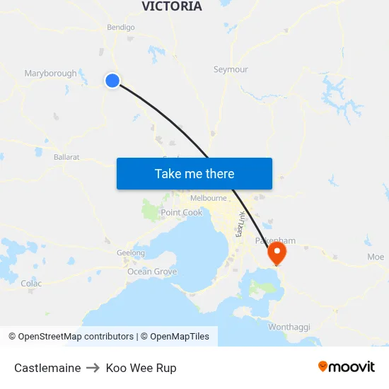 Castlemaine to Koo Wee Rup map
