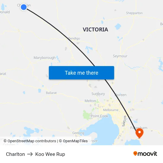 Charlton to Koo Wee Rup map
