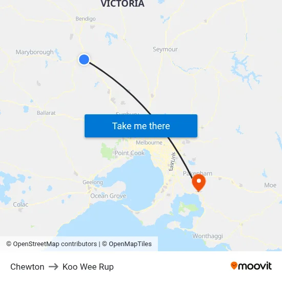 Chewton to Koo Wee Rup map