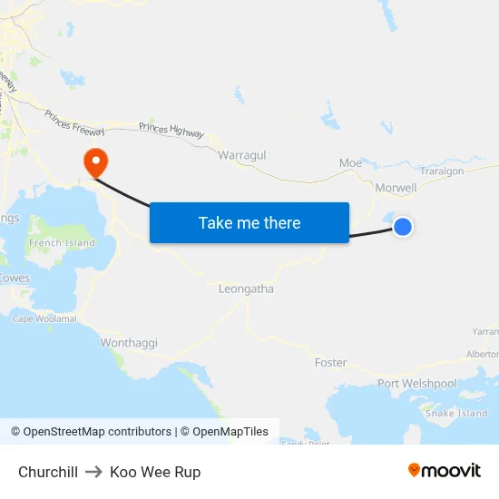 Churchill to Koo Wee Rup map