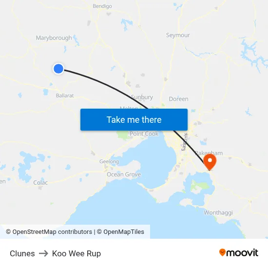 Clunes to Koo Wee Rup map