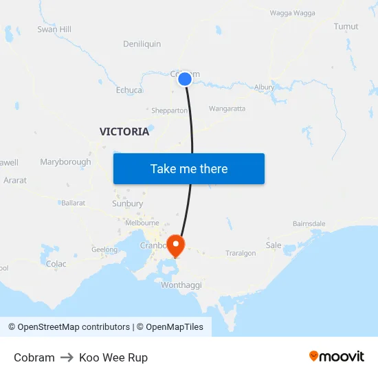 Cobram to Koo Wee Rup map
