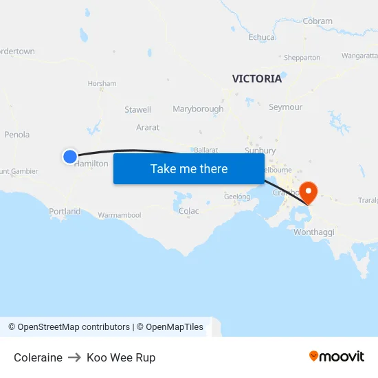 Coleraine to Koo Wee Rup map