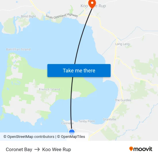 Coronet Bay to Koo Wee Rup map