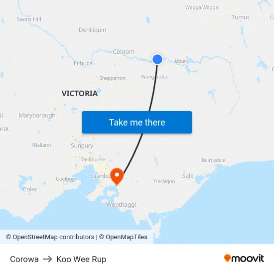 Corowa to Koo Wee Rup map
