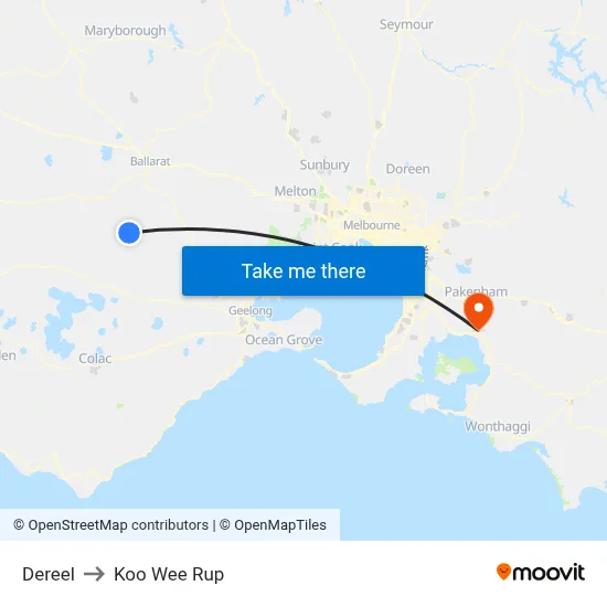 Dereel to Koo Wee Rup map
