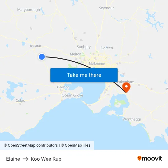 Elaine to Koo Wee Rup map