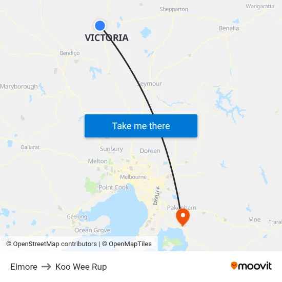 Elmore to Koo Wee Rup map