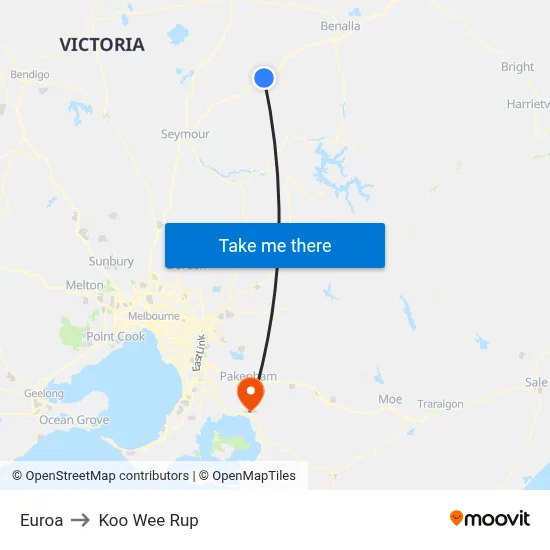 Euroa to Koo Wee Rup map