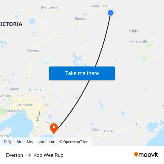 Everton to Koo Wee Rup map