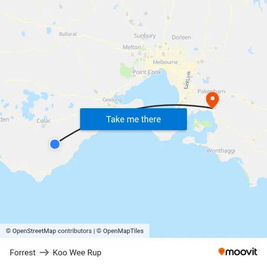 Forrest to Koo Wee Rup map