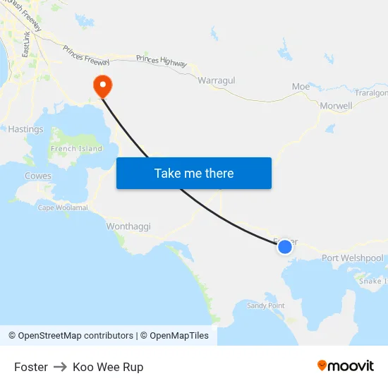 Foster to Koo Wee Rup map