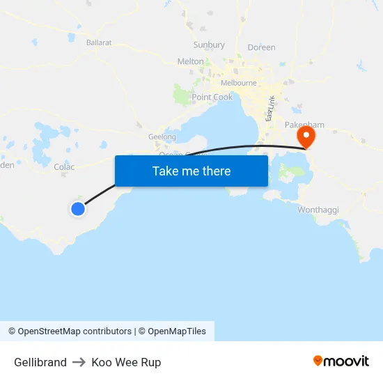 Gellibrand to Koo Wee Rup map
