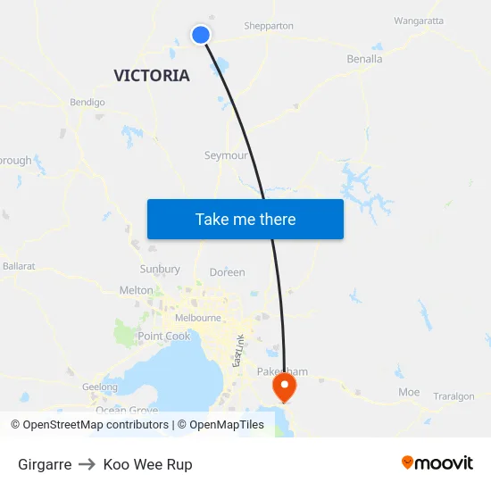 Girgarre to Koo Wee Rup map