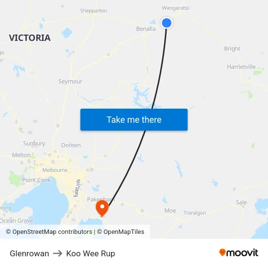 Glenrowan to Koo Wee Rup map