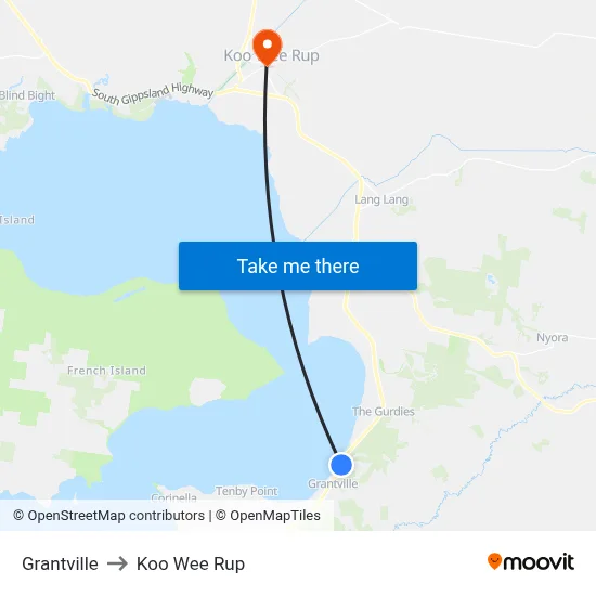Grantville to Koo Wee Rup map