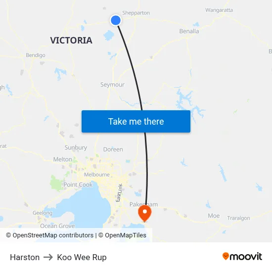 Harston to Koo Wee Rup map