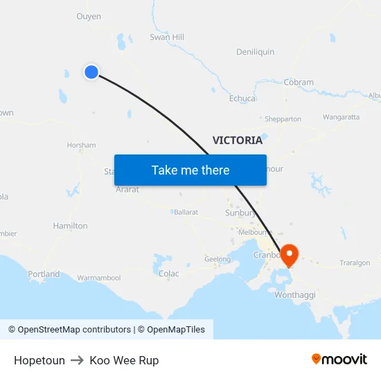 Hopetoun to Koo Wee Rup map