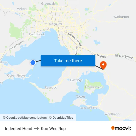 Indented Head to Koo Wee Rup map