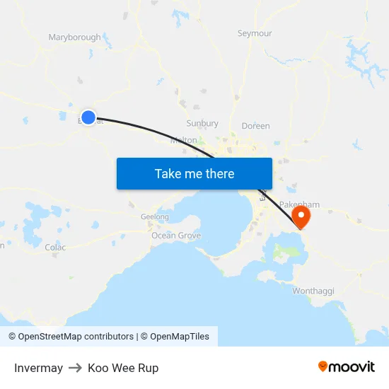 Invermay to Koo Wee Rup map