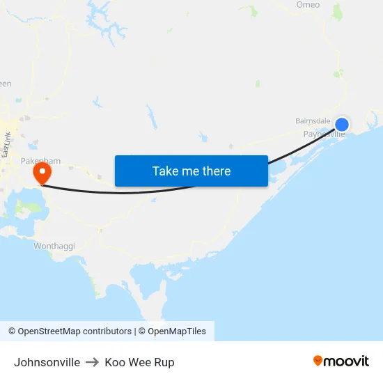 Johnsonville to Koo Wee Rup map