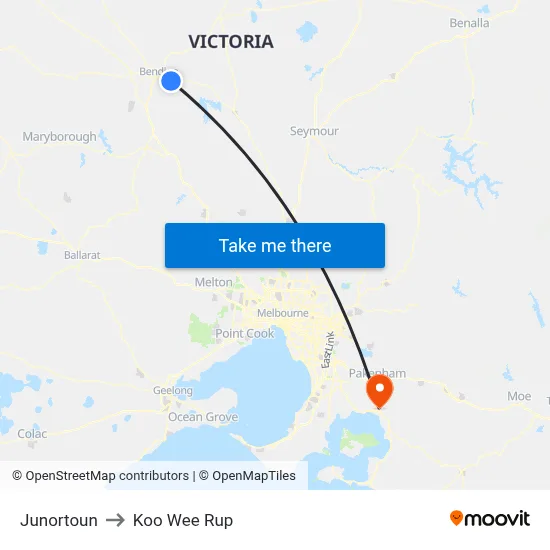 Junortoun to Koo Wee Rup map