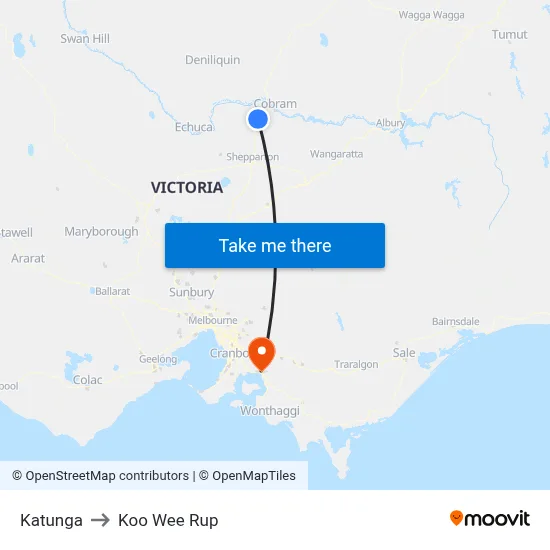 Katunga to Koo Wee Rup map