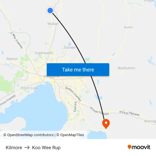 Kilmore to Koo Wee Rup map
