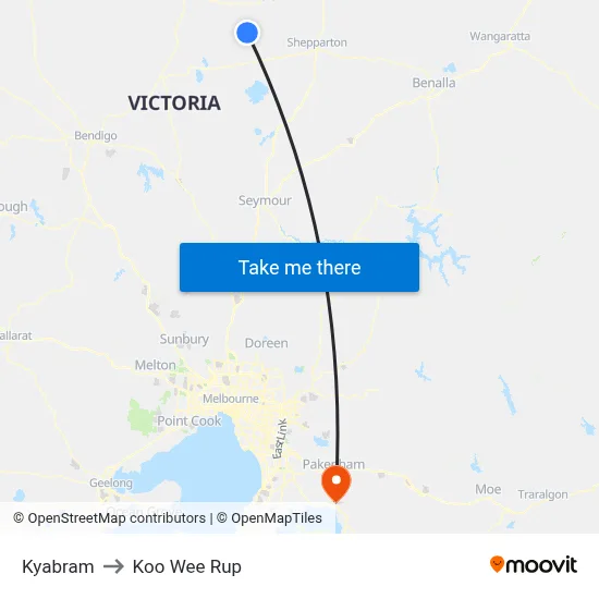 Kyabram to Koo Wee Rup map