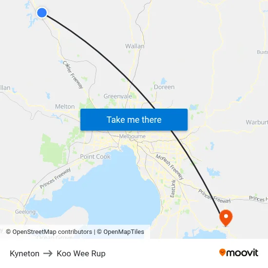 Kyneton to Koo Wee Rup map