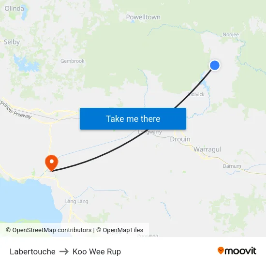 Labertouche to Koo Wee Rup map