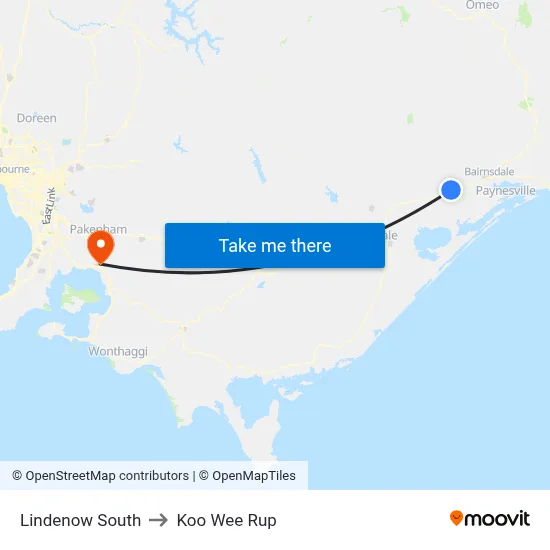 Lindenow South to Koo Wee Rup map