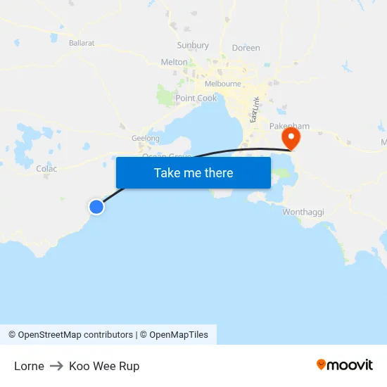 Lorne to Koo Wee Rup map