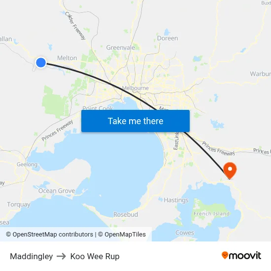 Maddingley to Koo Wee Rup map
