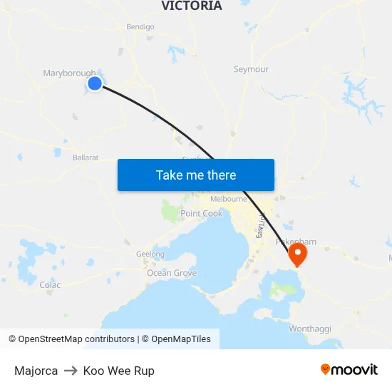 Majorca to Koo Wee Rup map