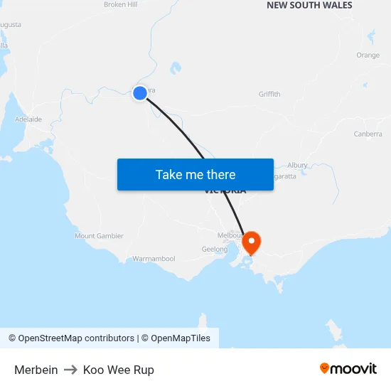 Merbein to Koo Wee Rup map