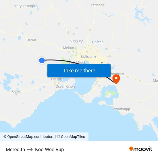 Meredith to Koo Wee Rup map