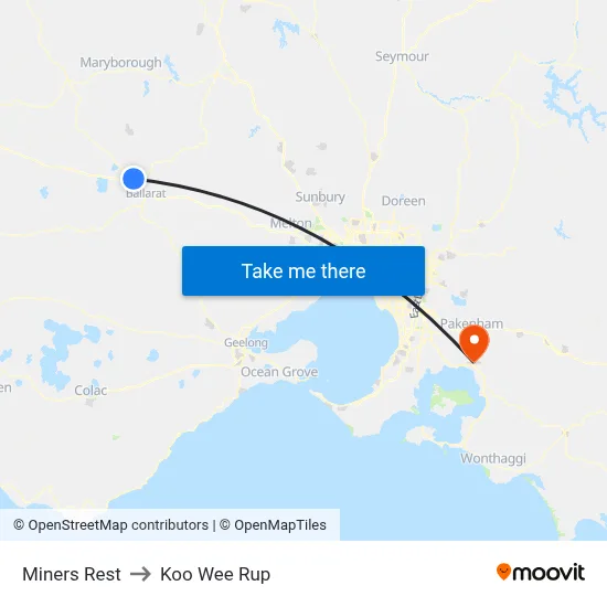 Miners Rest to Koo Wee Rup map