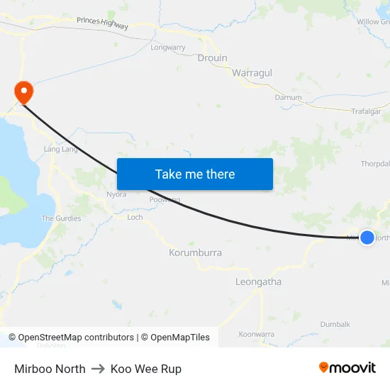 Mirboo North to Koo Wee Rup map