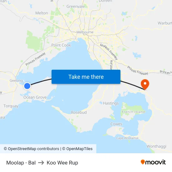 Moolap - Bal to Koo Wee Rup map