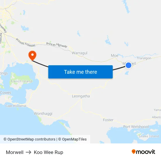 Morwell to Koo Wee Rup map