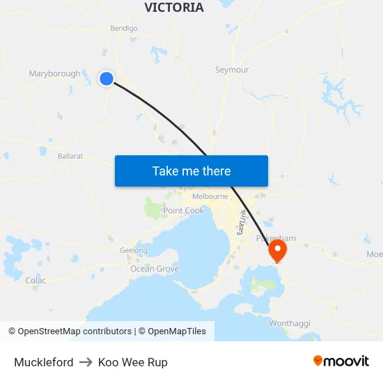 Muckleford to Koo Wee Rup map