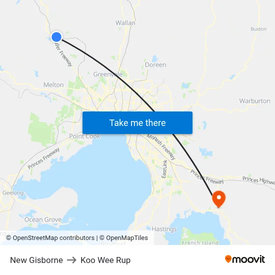 New Gisborne to Koo Wee Rup map