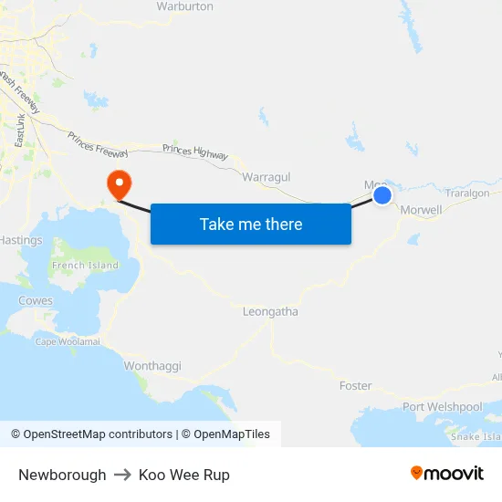 Newborough to Koo Wee Rup map