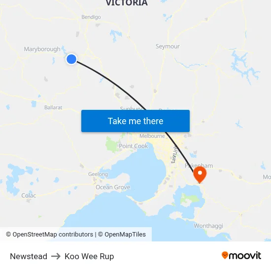 Newstead to Koo Wee Rup map