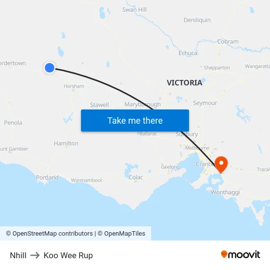 Nhill to Koo Wee Rup map