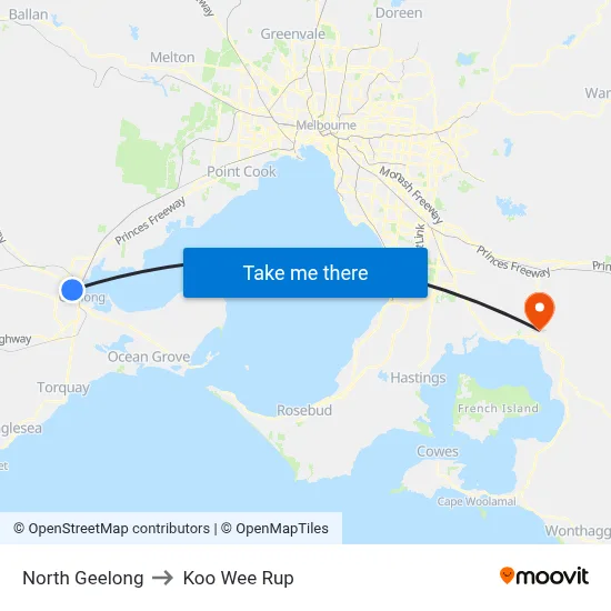 North Geelong to Koo Wee Rup map