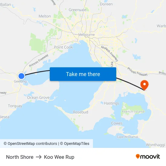 North Shore to Koo Wee Rup map