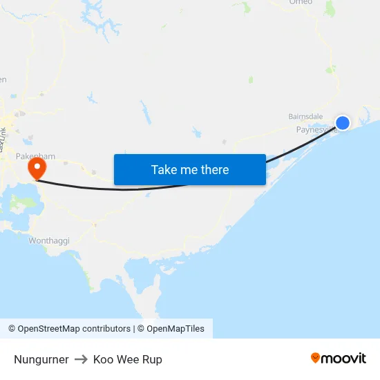 Nungurner to Koo Wee Rup map